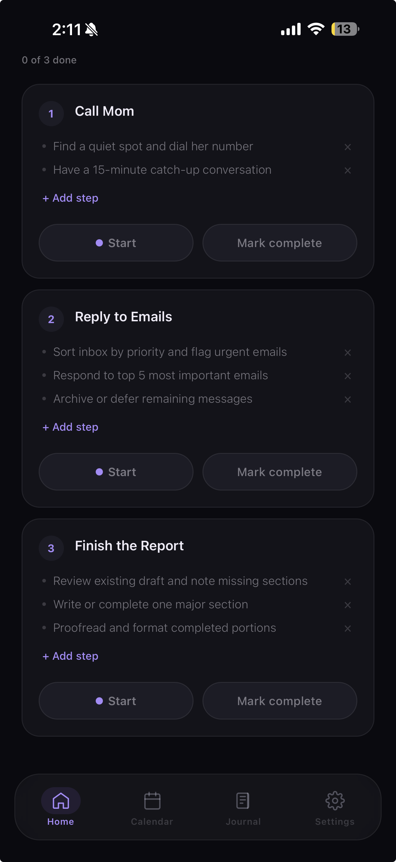 Plan screen
